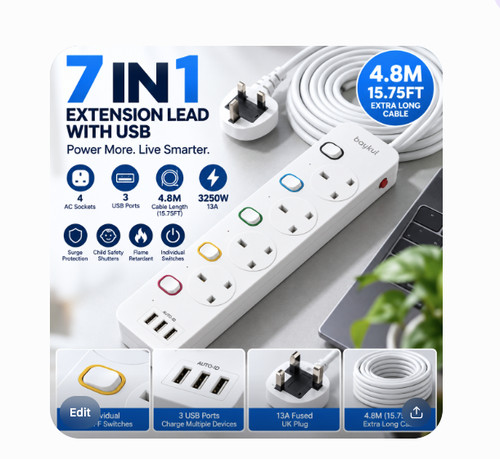Way extension lead 8m 3 - extension,